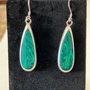Stunning Vintage Taxco Green and Silver Drop Earrings